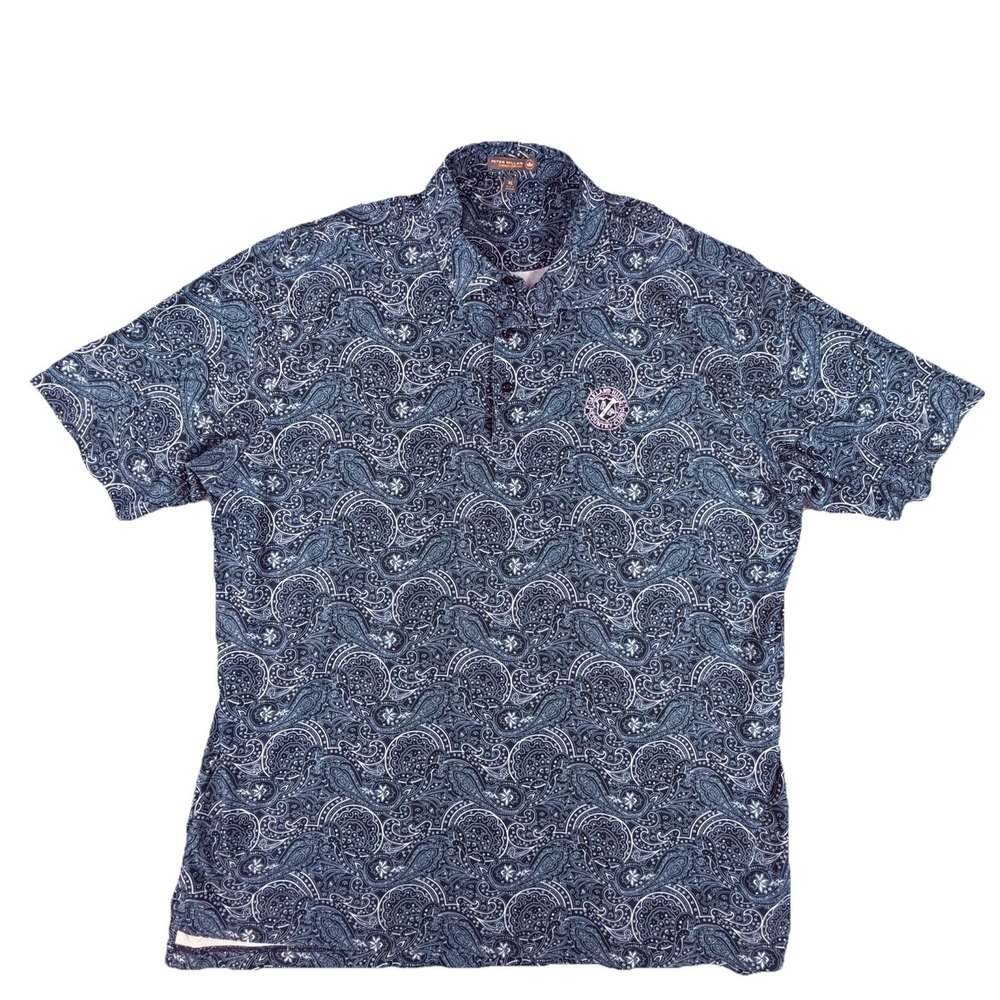 Peter Millar Summer Comfort Golf Polo Men‎ XL Blue Paisley Floral Performance